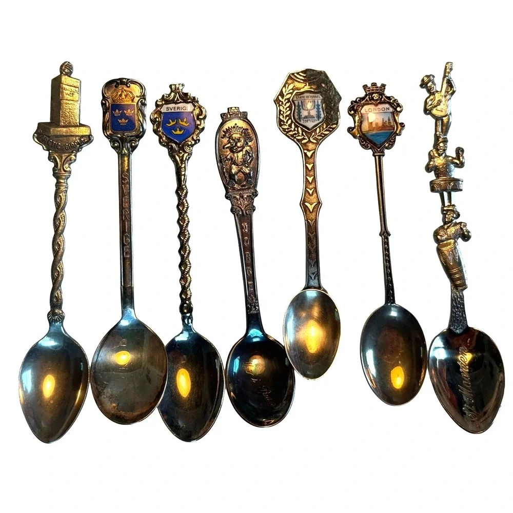 Vintage Souvenir Spoons Sweden Norway Arctic‎ Circle Israel London St Maarten